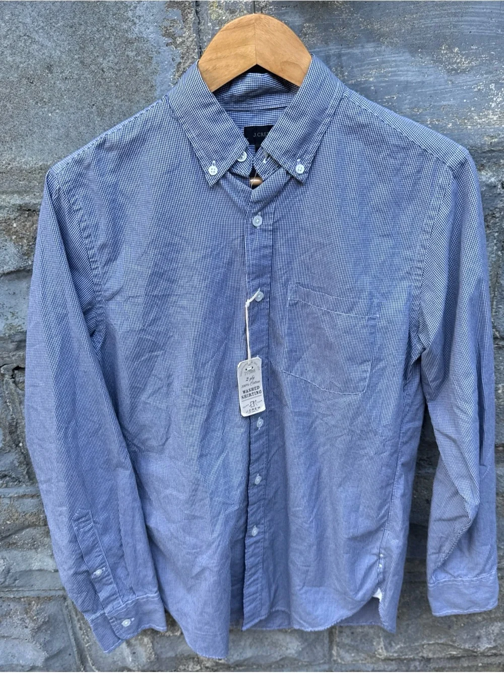 NWT J. Crew Men's Size XS Short Blue Gingham Long Sleeve Slim Untucked Shirt